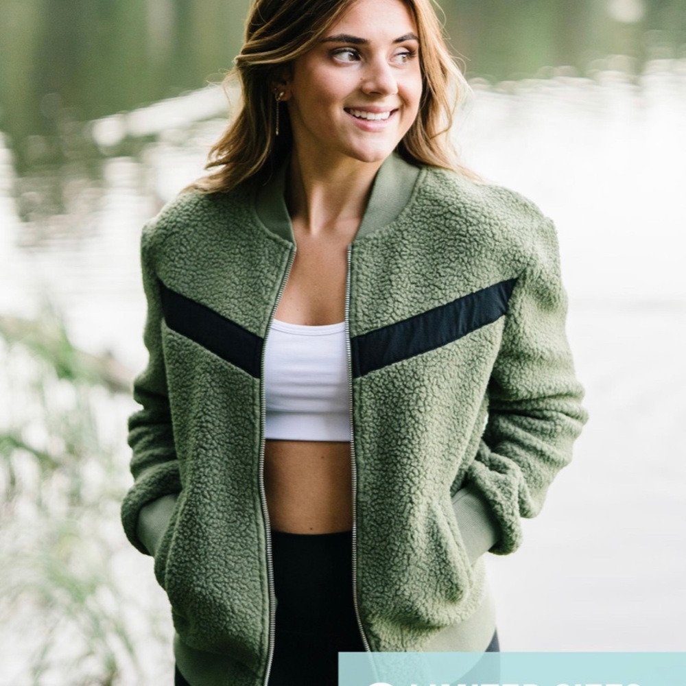 Olive Flying V Fleece Jacket.